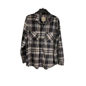 Casa Cabana Womens Shirt Adult Size XXL Black Plaid Long Sleeve Shacket Pockets